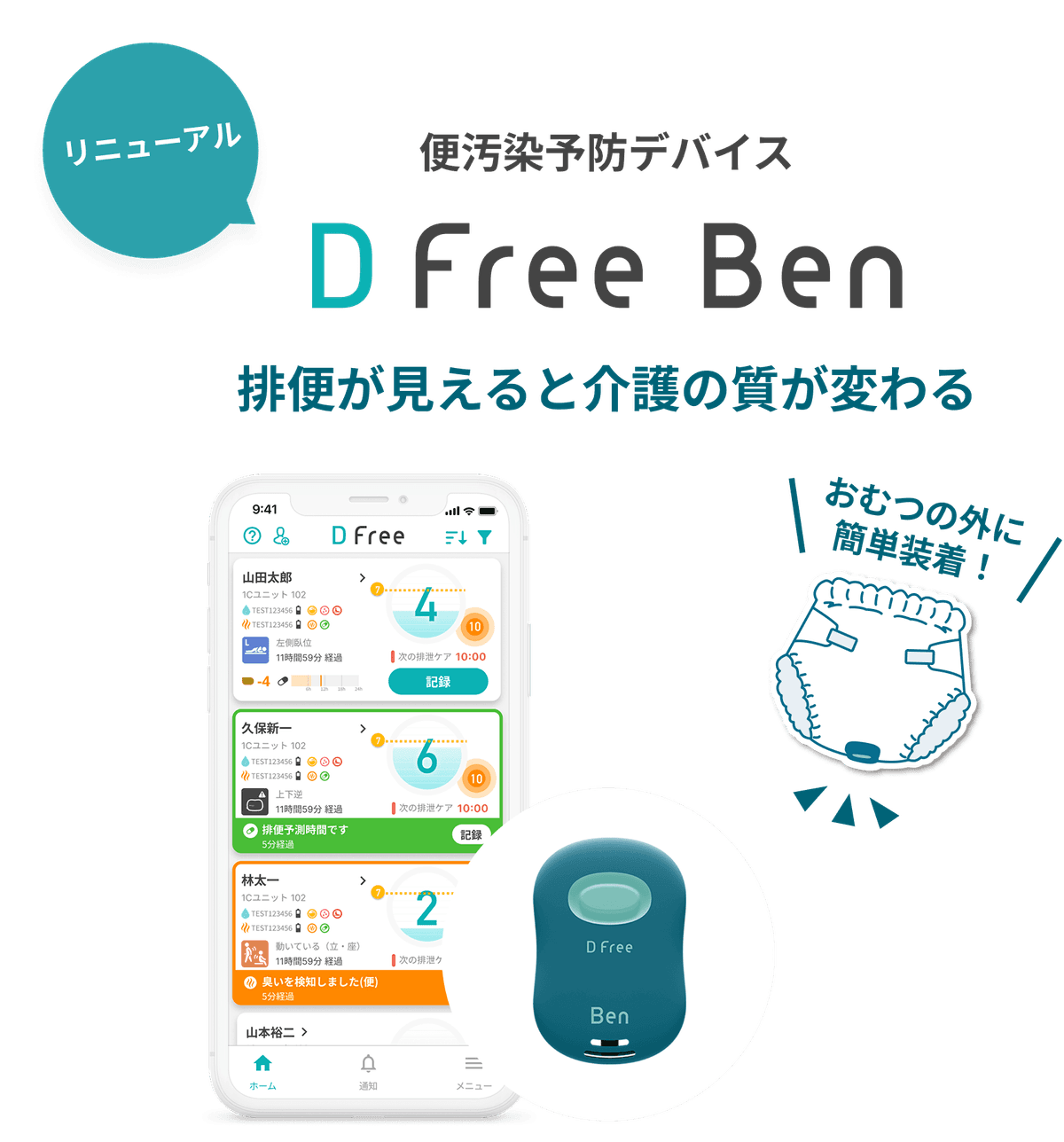リニューアル 便汚染予防デバイスDFreeBen 排便が見えると介護の質が変わる おむつの外に簡単装着